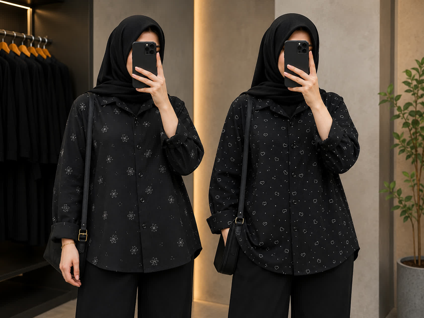 شومیز مشکی طرحدار پارچه ینزی