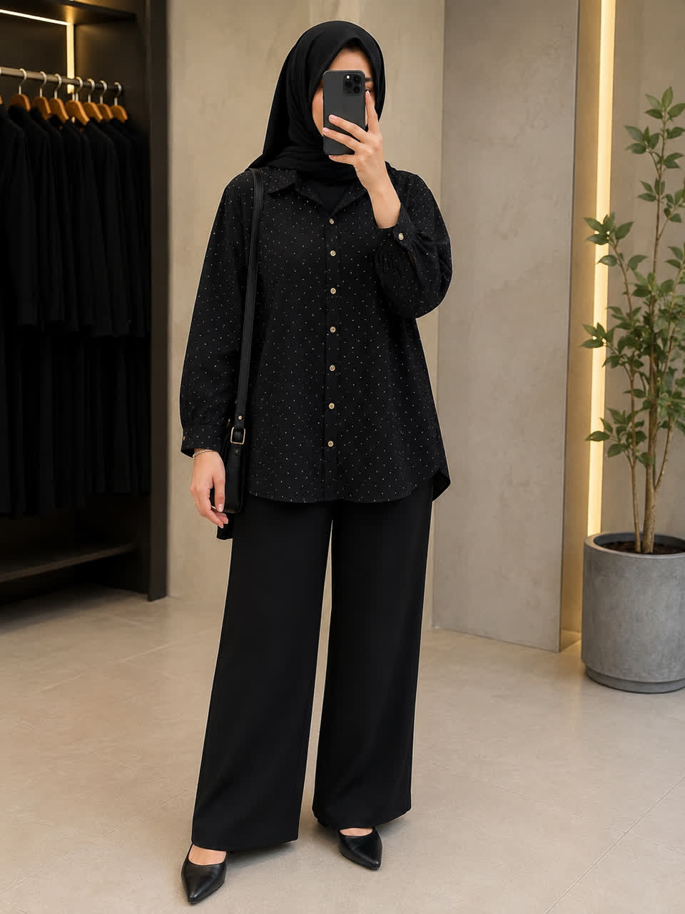 شومیز نگین مشکی نخی درجه یک