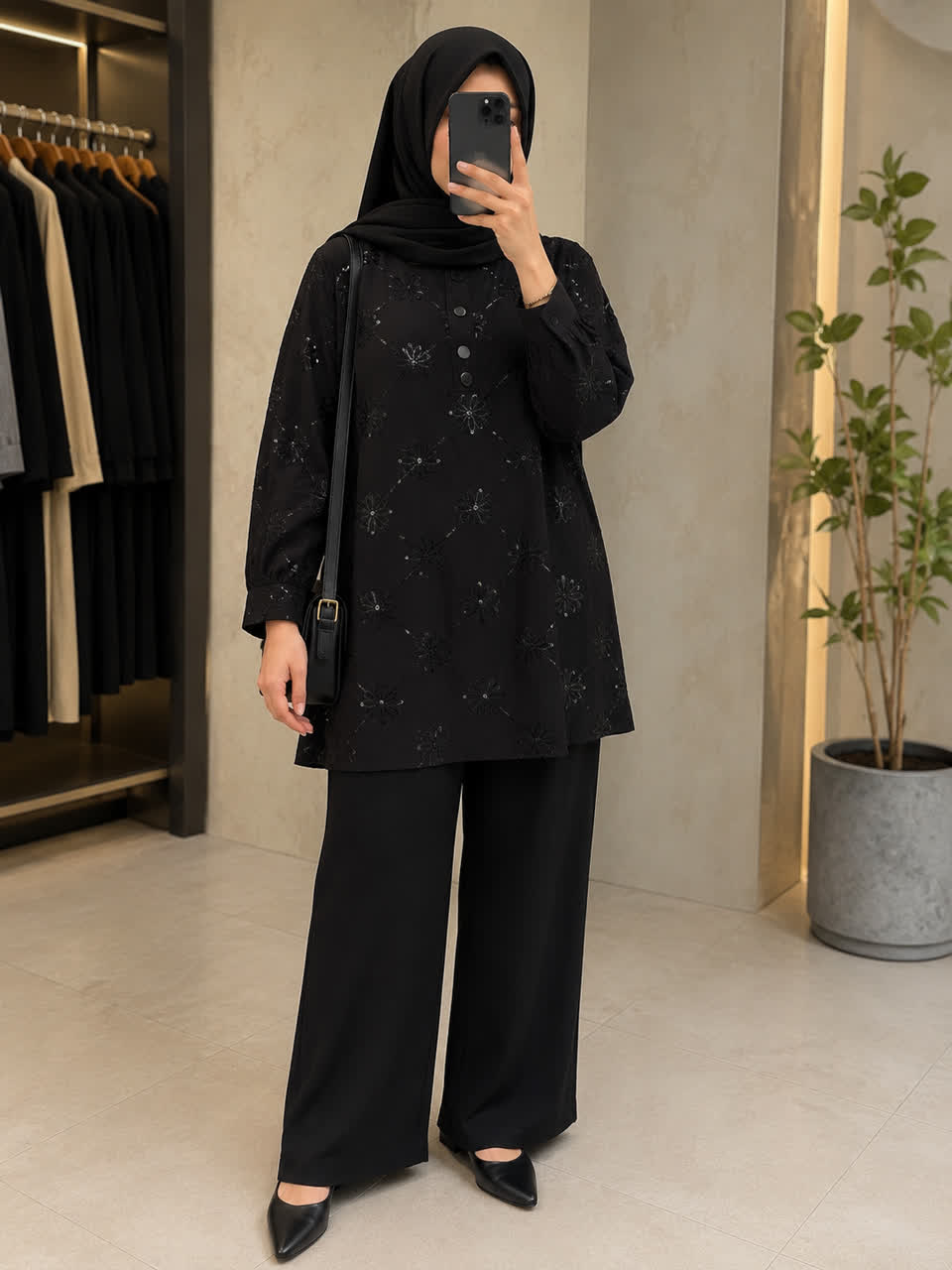 شومیز مشکی تمام نخ برای رابعین